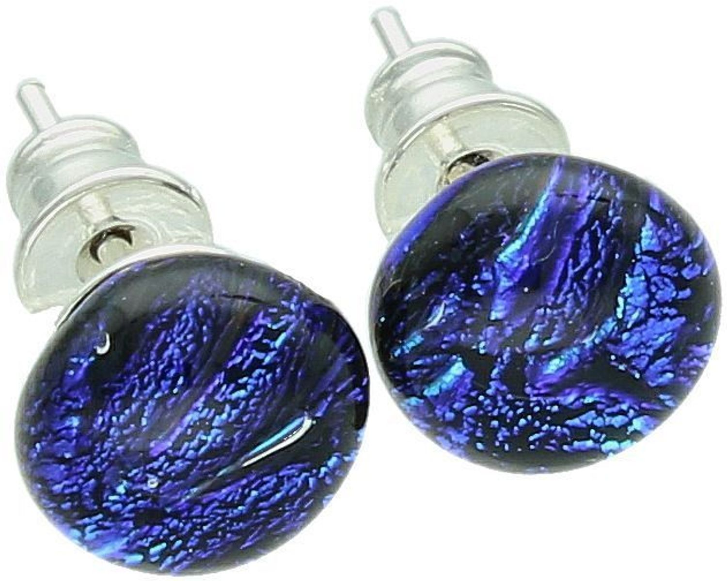 Kolczyki damskie srebrne 925 – Murano 56. Ręcznie wykonane szkło weneckie w odcieniach niebieskiego i granatu, średnica 9 mm, waga 2,00 g. Stylowa, artystyczna biżuteria na każdą okazję.1.jpg